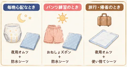 シーン別に選ぶおねしょ対策グッズ