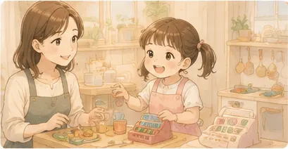 おままごとで「雨の日カフェ」と「お買い物ごっこ」
