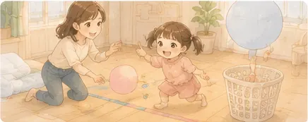 布団・風船・テープでおうち運動会