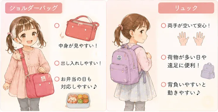 ショルダーバッグとリュックはどっちがいい？給食園の場合で比較