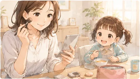 子どもの朝食中に進めるママの時短メイク